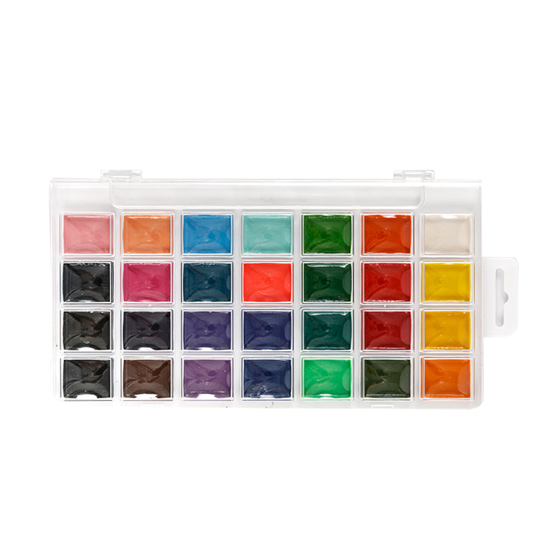 28 Colors Semi-dry Watercolor Paint Set with Paint Brushes
