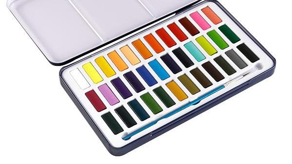 36 Colors Solid Watercolor Set with Paint Tin